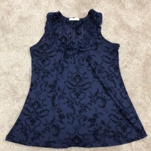 Navy Damask print sleeveless top